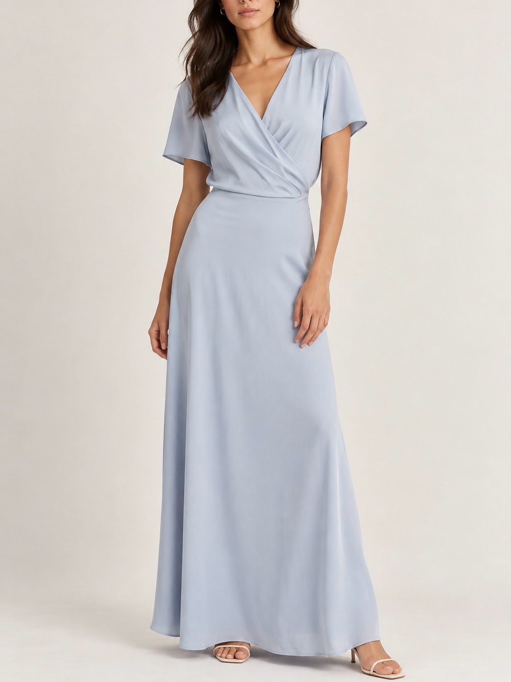 Babaton Aritzia Wrap Maxi Dress Light Blue Size L Short Sleeve Pockets